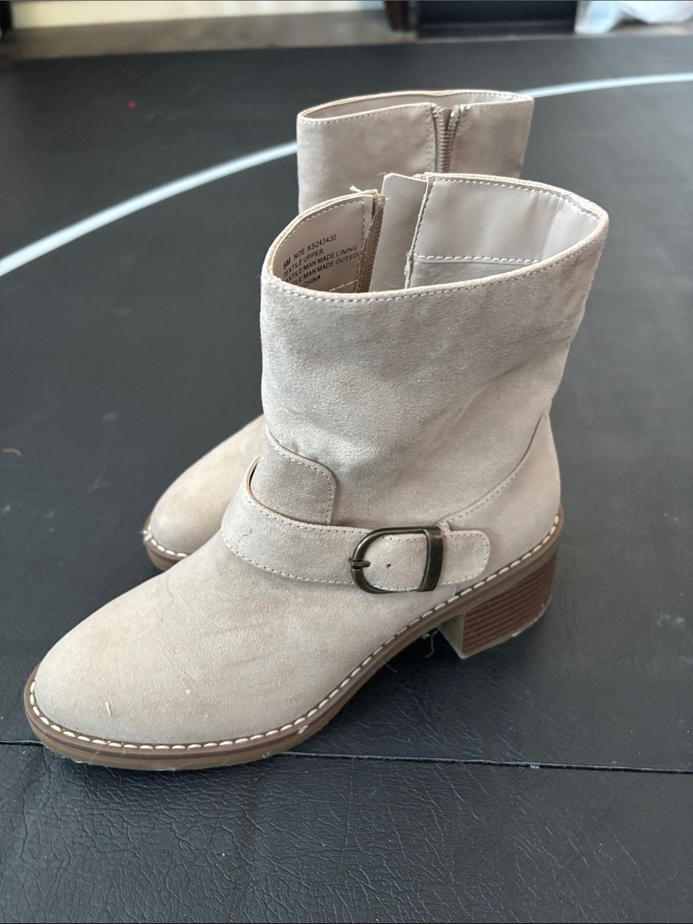 Suede Ankle Boots with Buckle - Taupe